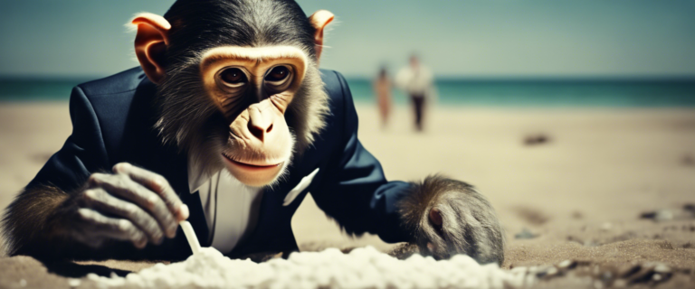 840429 a monkey in a suit doing cocaine on a beach  xl 1024 v1 0